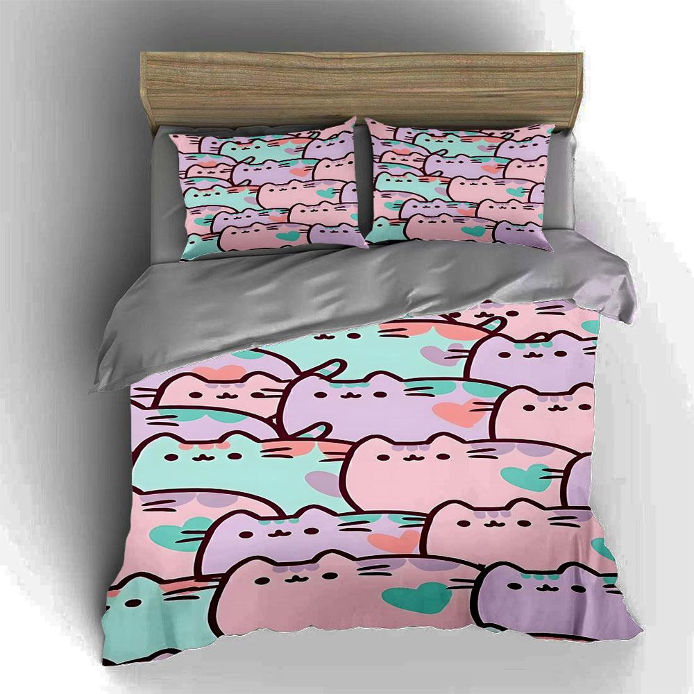 Pastel Cat Pattern. Bedding Duvet Cover Sets Duvet Covers Pillowcases Gifts (1 * Duvet Cover 2 * Pillowcases, Without Duvet Insert)