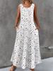 Plus Size Women Summer Dress Elegant Round Neck Sleeveless Slim Print Pocket Dress Flattering Comfort