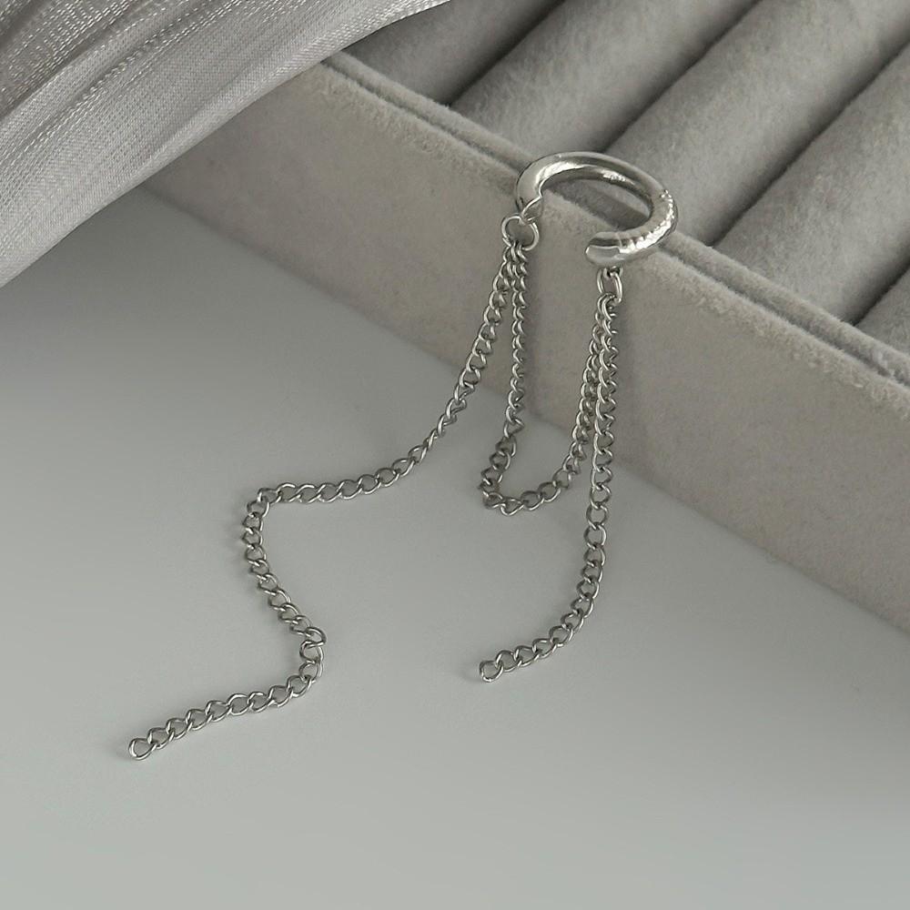 Pearl Metal Chain Ear Clip Long Tassel Chain Ear Cuff Minimalist Design Clip Earrings  For Women