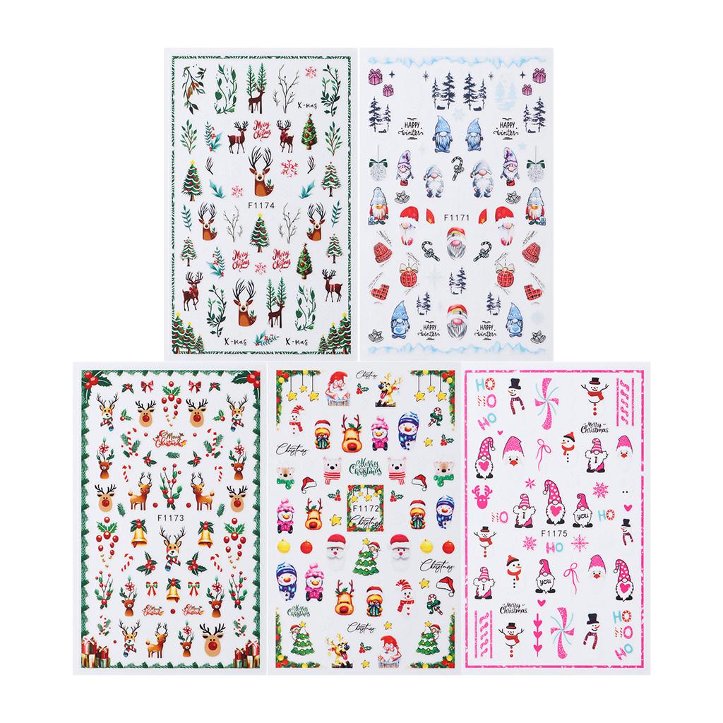 1 st 3D Julnagelkonstklistermärke Julgran Tomte Älg Klockor Snögubbe