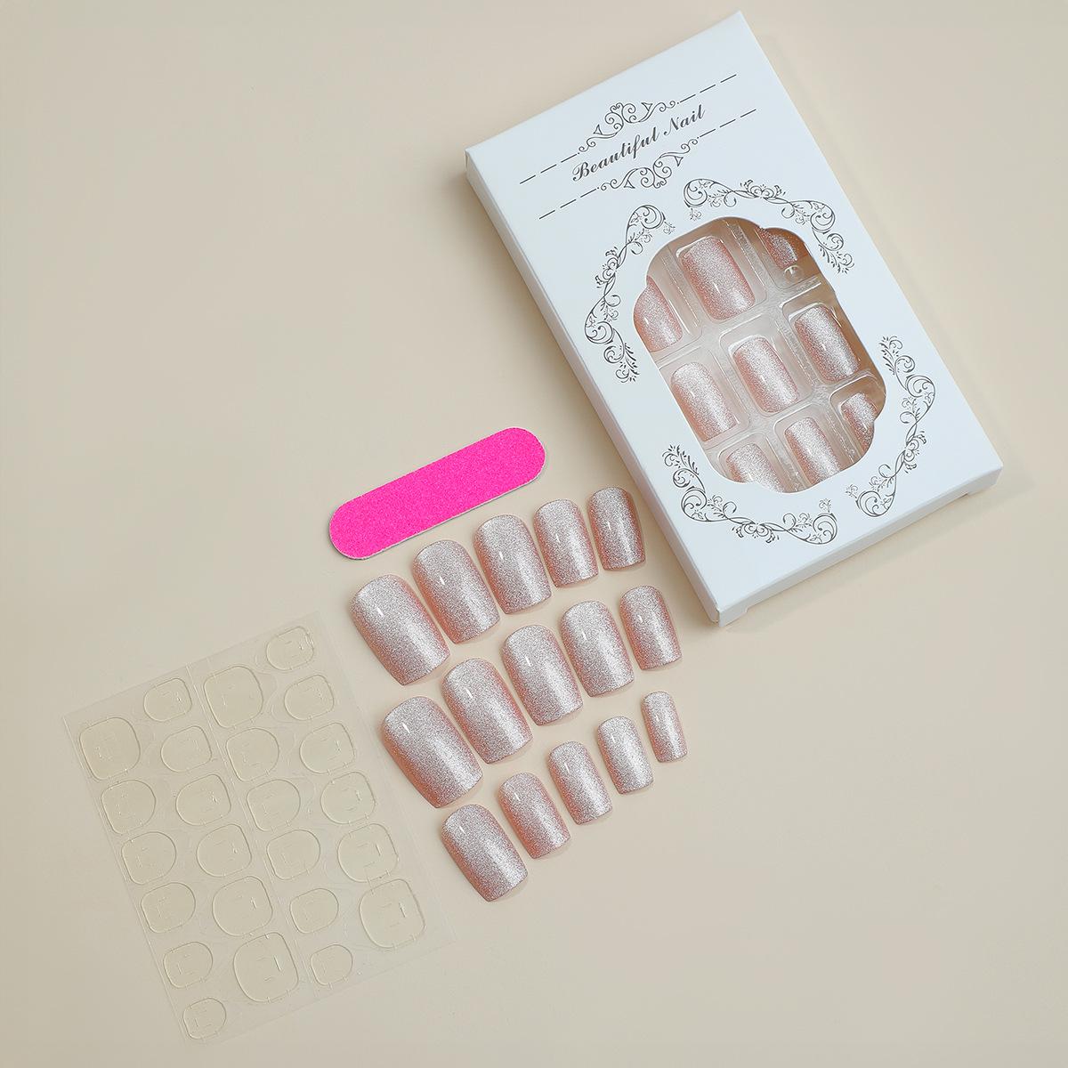 

Желанные накладные ногти-френчпресс: Простой глиттерный кошачий глаз, водостойкие, съемные наклейки для нейл-арта