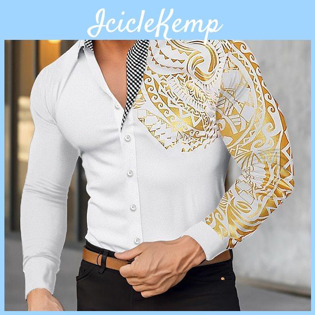 Men Long Sleeve Shirt With Metallic Print For Casual Wear And Spring Fashion