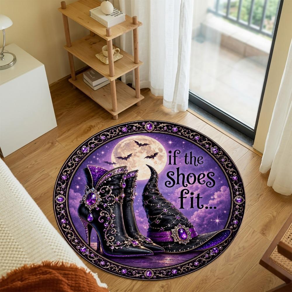 If The Shoes Fit Halloween Witch Hat Boots Moon Purple Pattern Holiday Luxury Round Mat Elegant Area Rug Home Decor