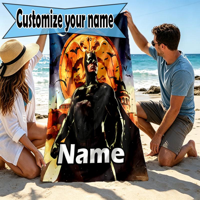 Custom Name Personalized Batman Print Beach Towel, for Trip Camping Beach Party Home Decor, Birthday Gift for Family & Friends