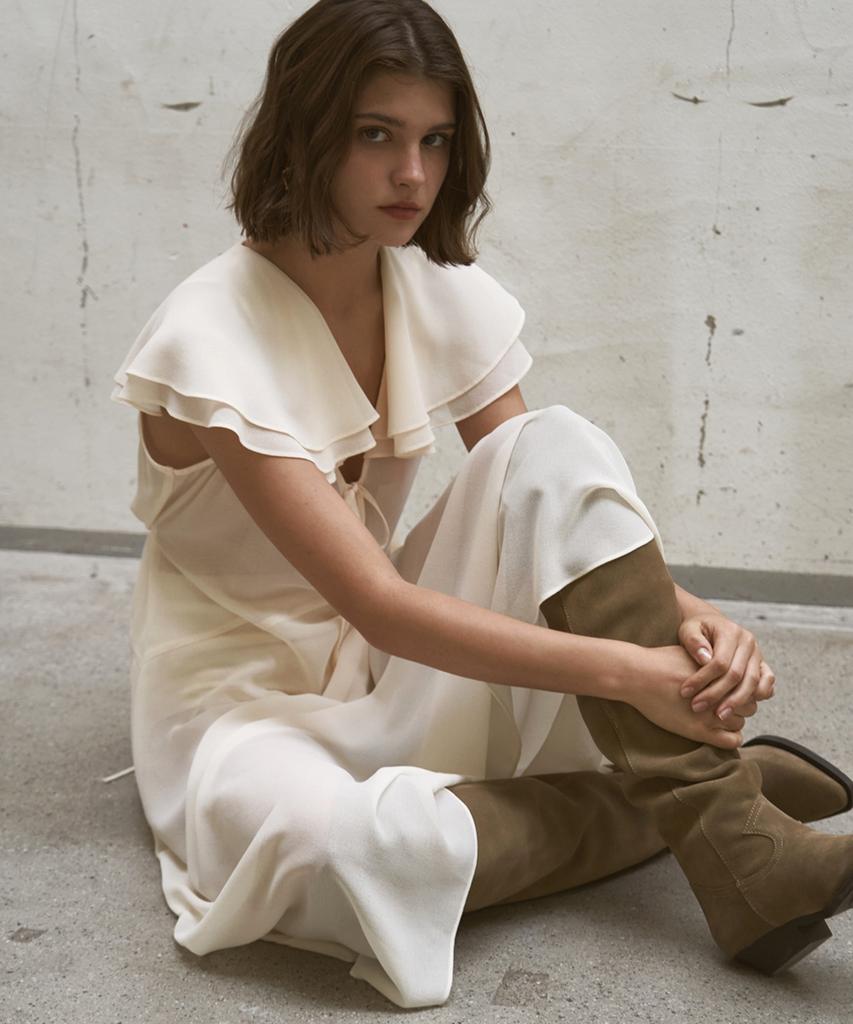 Sigreat Sheer Ruffle Dress_Ivory