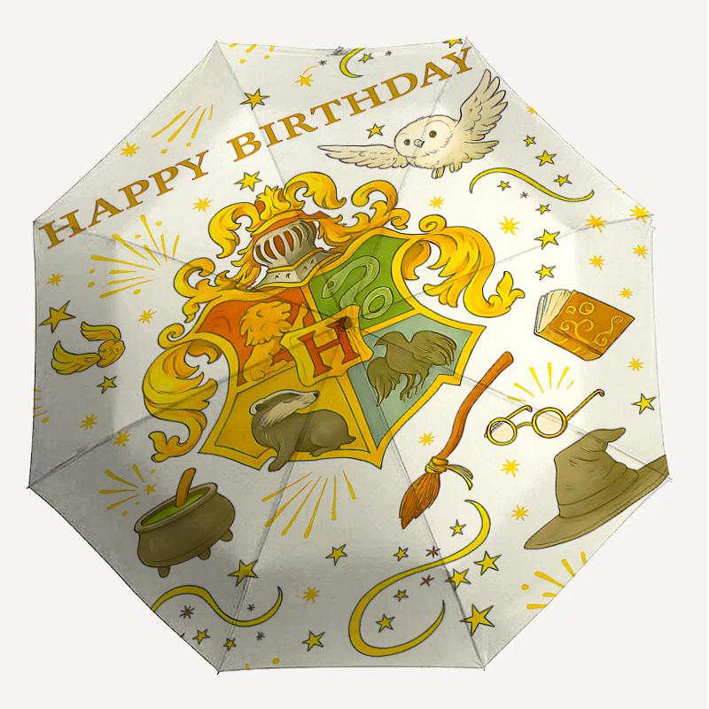 1PC Hogwarts Happy Birthday Umbrella-8-Rib Reinforced, Automatic Open, Lightweight & Durable, Cute Fashion Accessory for Outdoor, D2656