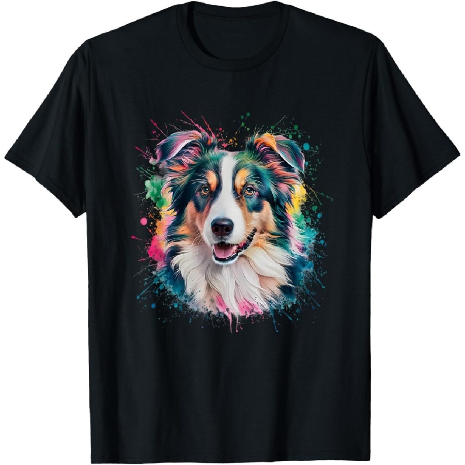 Men Woman Colorful Watercolor Border Collie T-Shirt S