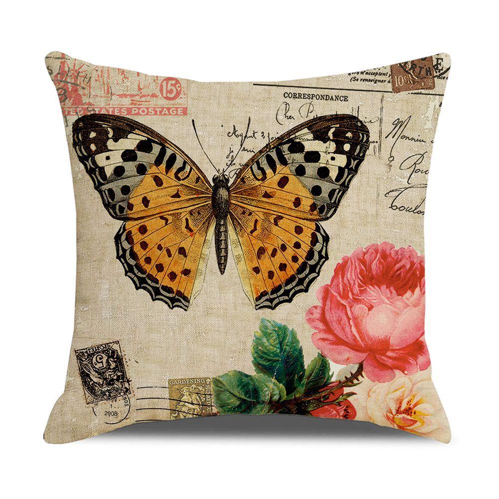 New Home Soft Furnishings Retro Butterfly Newspaper Linen Sofa Office Pillow Cover Cushion Cover