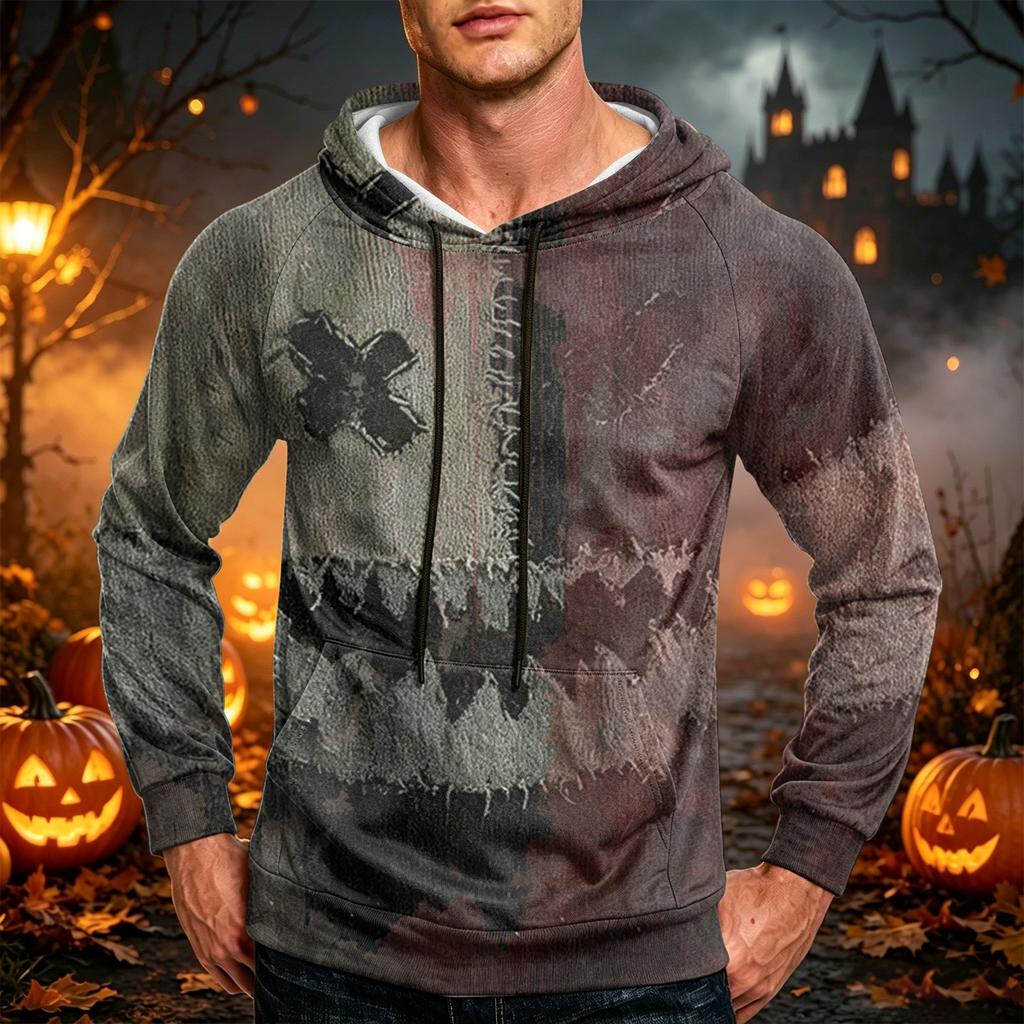 Men's Casual Loose Fit Printed Hoodie with Kangaroo Pocket and Drawstring for Everyday Wear