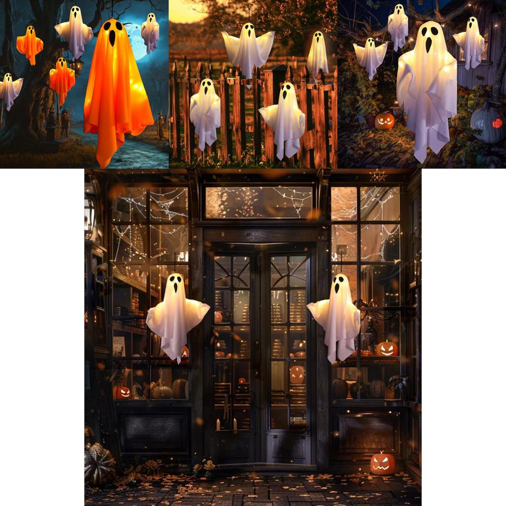 Diy Spooky White Ghost Led Hanging Lanterns For Halloween Party Decorations