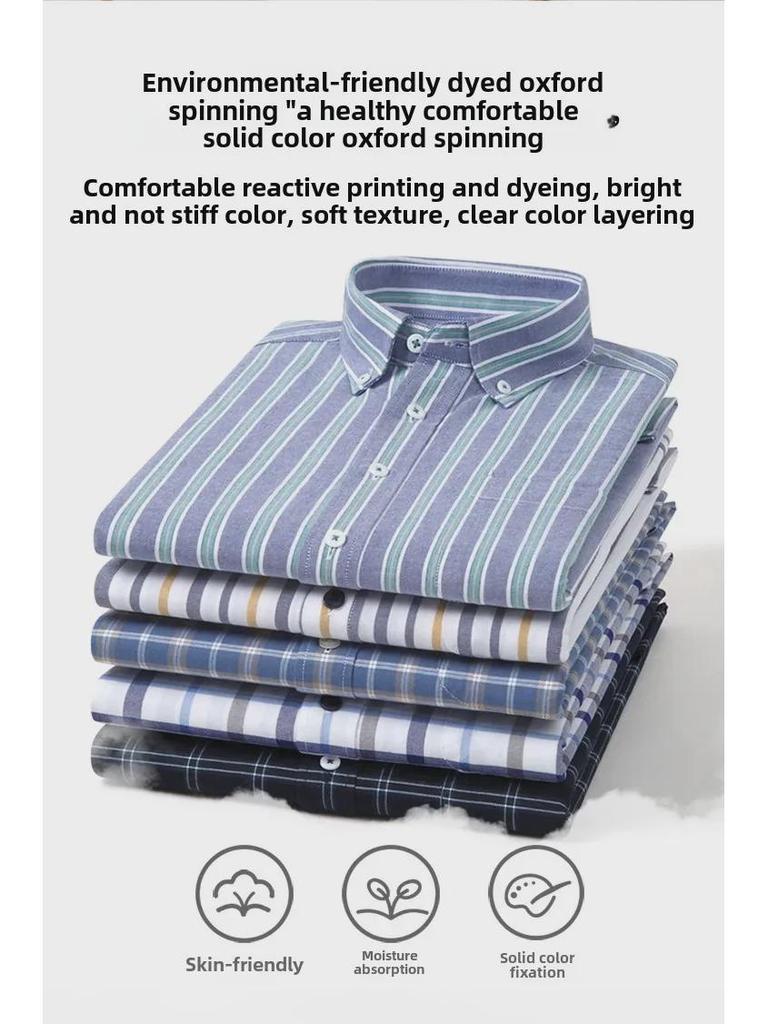 Herr Långärmad Randig Oxford Bomullsskjorta - Casual Vår Affärsklädsel