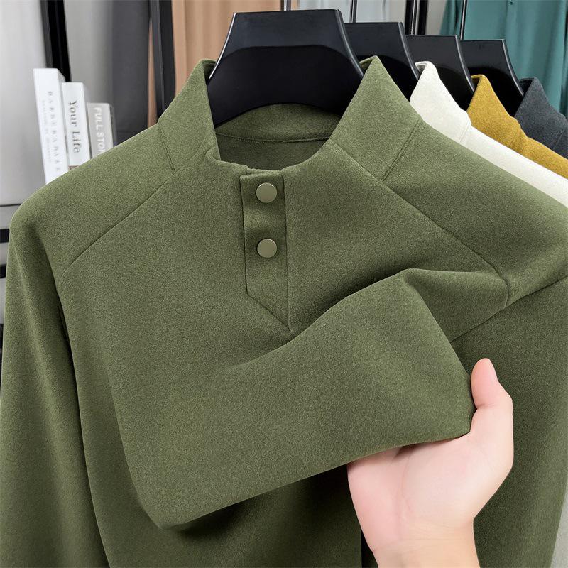 Men's Plus Size Trendy Autumn/Winter Long Sleeve Semi-High Neck Velvet T-Shirt - New 2025 Style for Middle-Aged and Young Adults