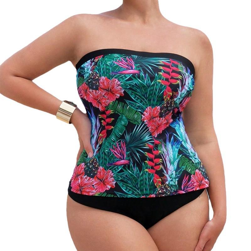 2024 Übergröße Bandeau Strand Badeanzug für mollige Mädchen - Bedruckter Bikini