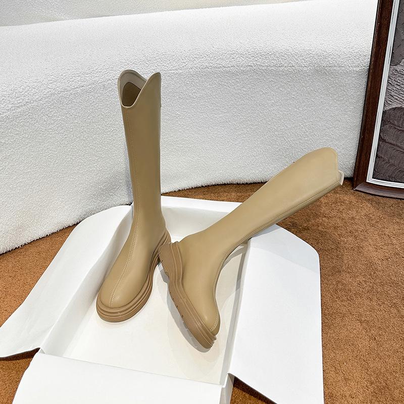 Winter new thick-soled boots femininity but knee boots women's versatile elastic flat-bottomed knight boots