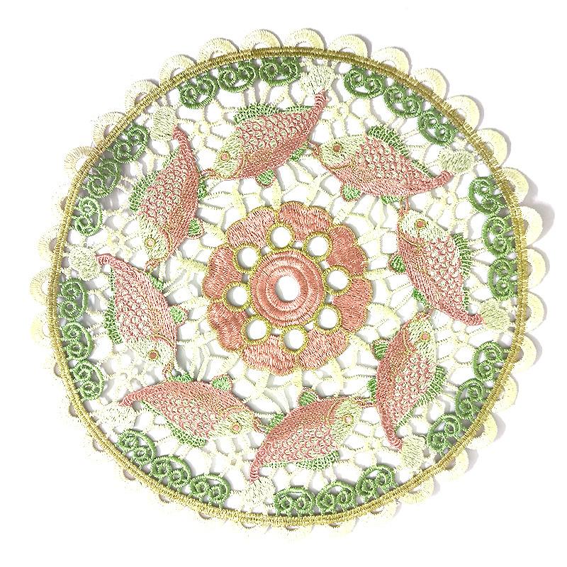 Color Hollow Embroidery Tablecloth Round Dining Plate Mat Decoration Shooting Props Lace Decorative Mat Pastoral Embroidery Coaster