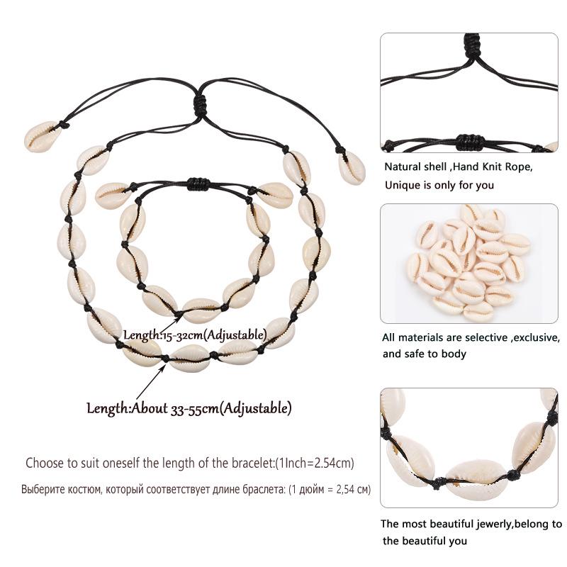 Seaside Resort Jewelry Set: Shell Clavicle Necklace Choker & Adjustable Bracelet.