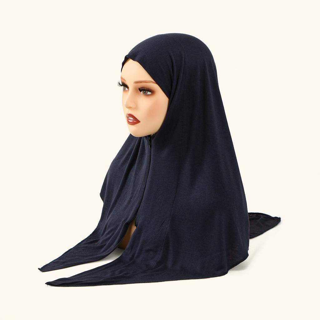 Zipper Design Muslim Hijab Solid Gray Instant Scarf Practical & Modest Islamic Headscarf for Women's Ethnic Fashion & Daily Use