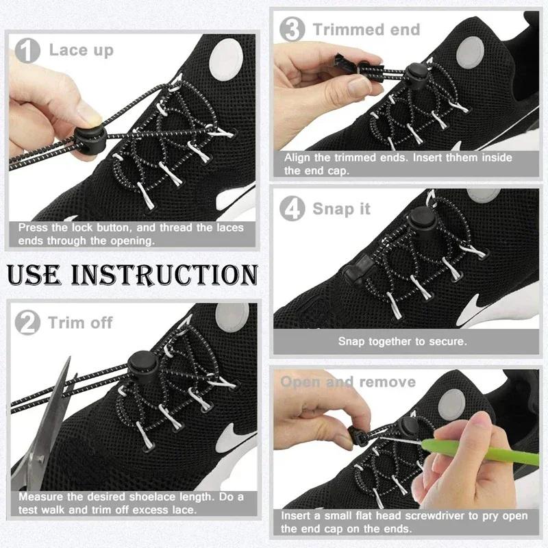 1 paire de lacets élastiques sans nœuds pour chaussures de sport, lacets ronds extensibles et verrouillables, pour tennis, adultes et enfants