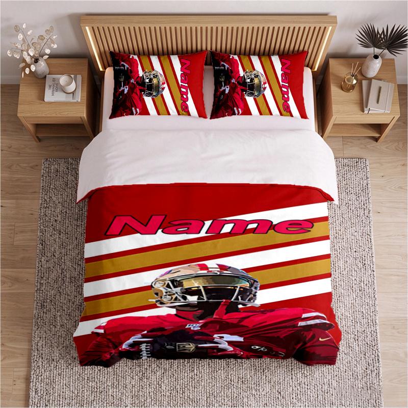 San Francisco 49ers (5) Personalizowany Zestaw Pościeli 3-częściowy Zestaw Łóżka Zawiera 1 Poszewkę na Kołdrę i 2 Poszewki na Poduszki Miękki Zestaw Pościeli do Wystroju Sypialni Prezent