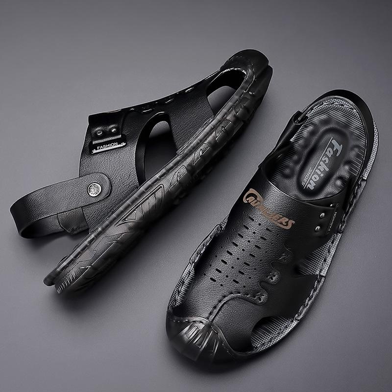 Summer outdoor sandals men's leather jelly sole casual sandals men's bag head men's hole beach men's cool slippers