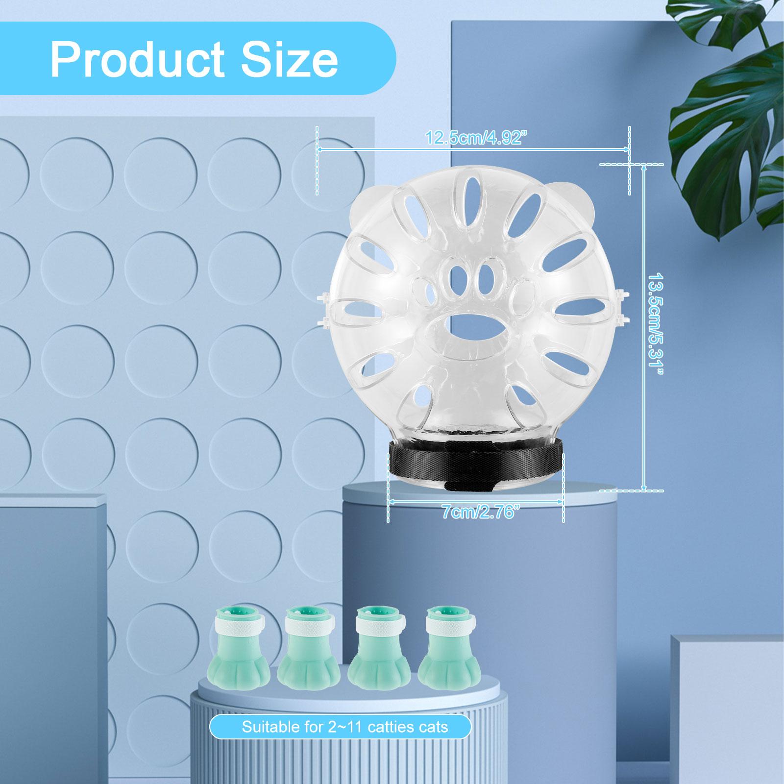 

Намордник для кошек с 4-мя накладками на лапы, дышащий космический капюшон против укусов, шлем для кошек, предотвращающий укусы кошек и маленьких собак для ухода за шерстью