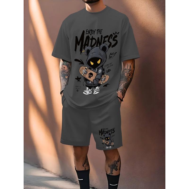 2026 Summer New Men's Short-Sleeved Shorts Set with 3D Pattern Printing