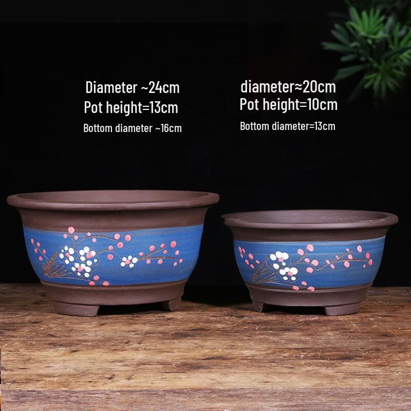 Blue Speckled Golden Bell Ceramic Planter Pot Set