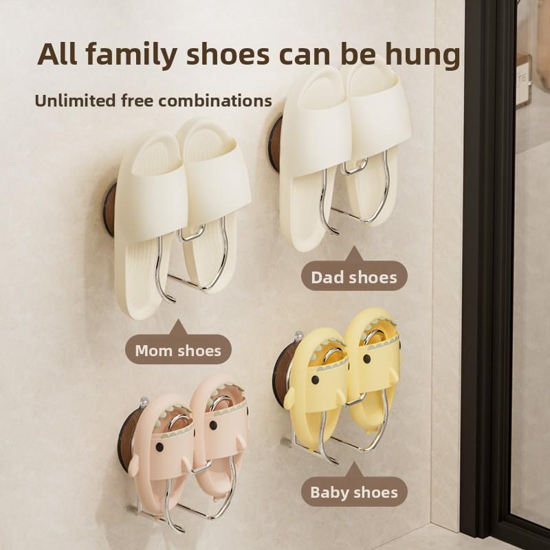 Suction Cup Slippers Rack, Household Wall-mounted Shoes Storage Rack Without Drilling, Bathroom Slippers Draining and Storage Rack