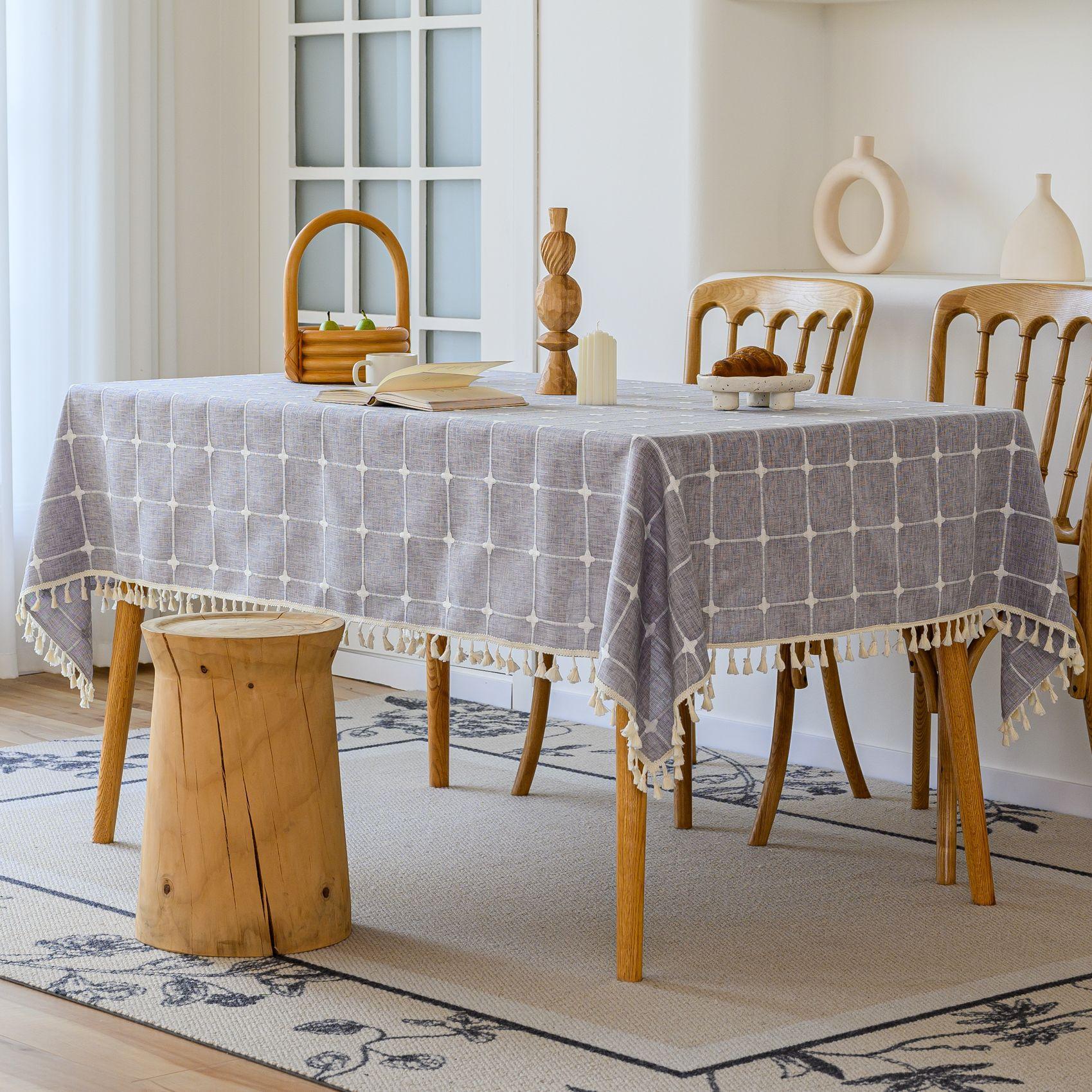 

Вышитая Клетчатая Универсальная Скатерть для Обеденного Стола Декоративная Скатерть Покрывало Ткань Северная Скатерть Подставка для Стола Хлопок и Лен 60*60cm