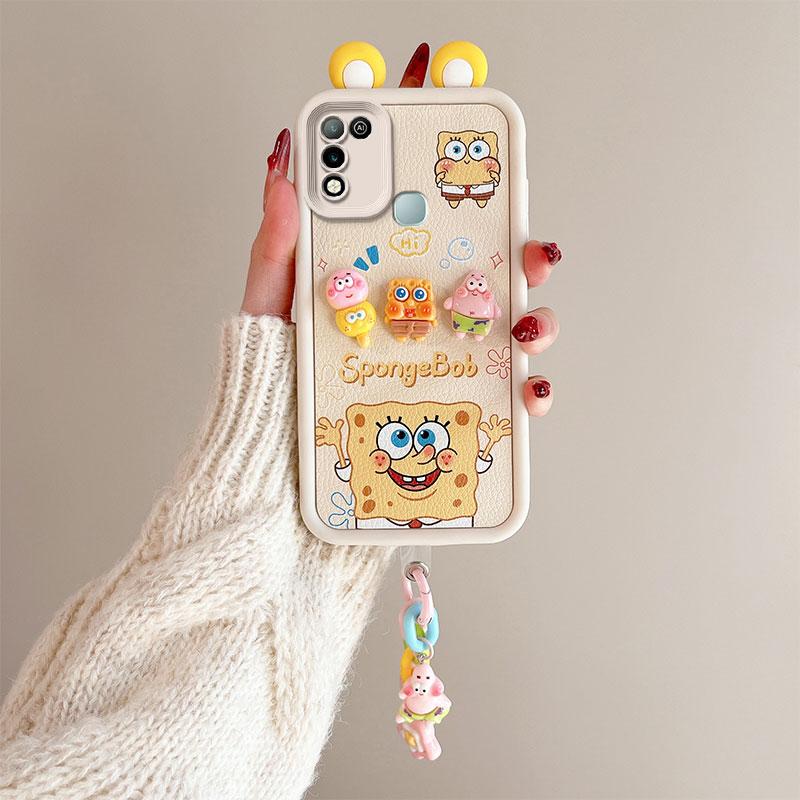 KEYSION Cute Ear 3D Cartoon Case for Infinix Hot 11 Play with Bracelet Soft Silicone Shockproof Phone Cover for Infinix Hot 10 9 Play