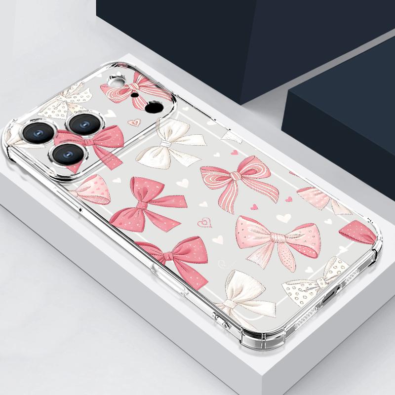 Rosa Schleifenmuster Hülle Für iPhone 17 Pro Max Coque iPhone 16 15 14 13 Pro Max 11 Stoßfest Klar Weiche Silikonhülle