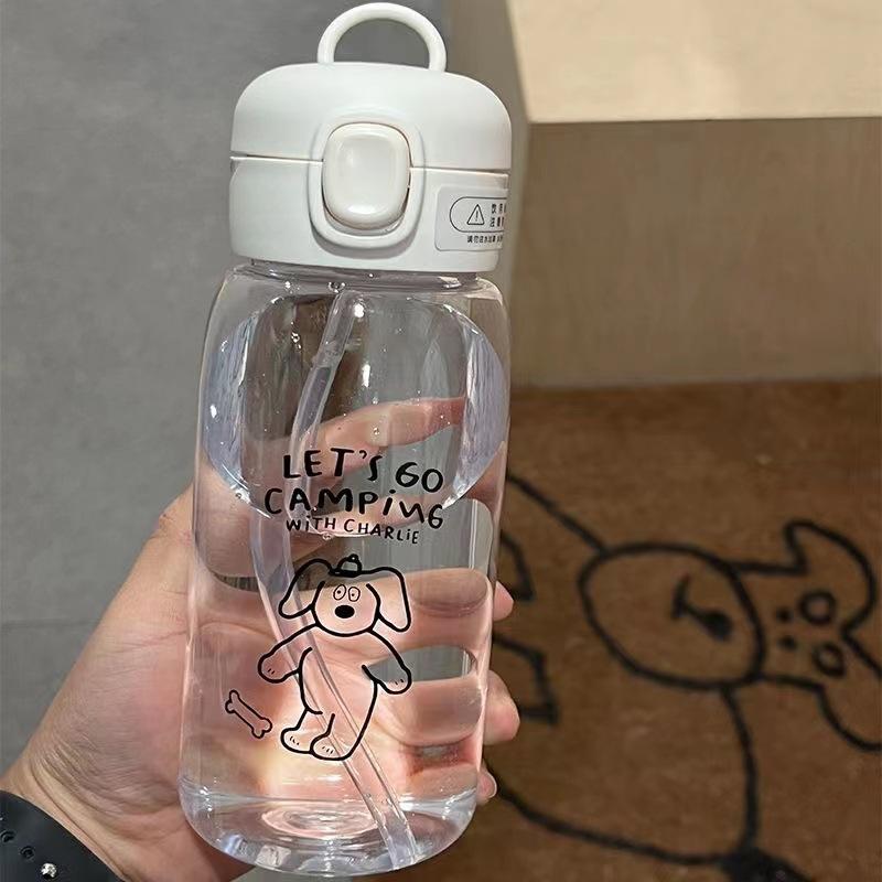 600ML Plastic Water Bottle With Straw Transparent Water Bottle Bouncing Straw Sports Cup Portable Drop Cartoon Ice Suction Cup