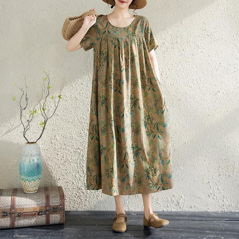 

Elegant Cotton-Silk Floral Dress for Mature Women - Summer 2026 Loose Fit 4XL (160-180 lbs)