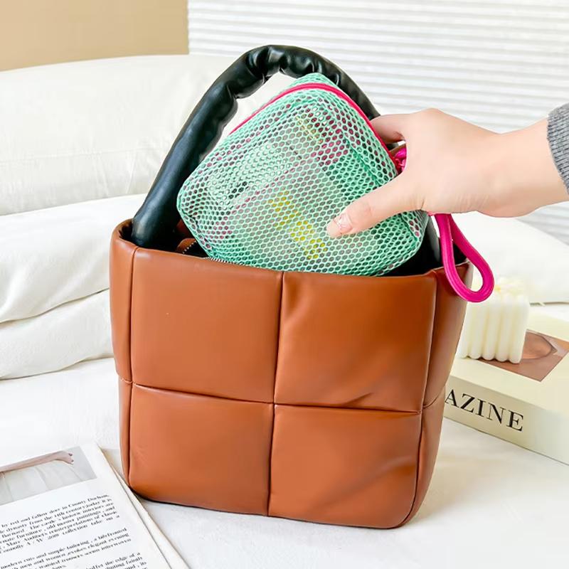 1pcs Square Mesh Cosmetic Bag Portable Dopamine Color With Zipper Multi-Purpose Mesh Toiletry Sundries Storage Key Cosmetics Bag