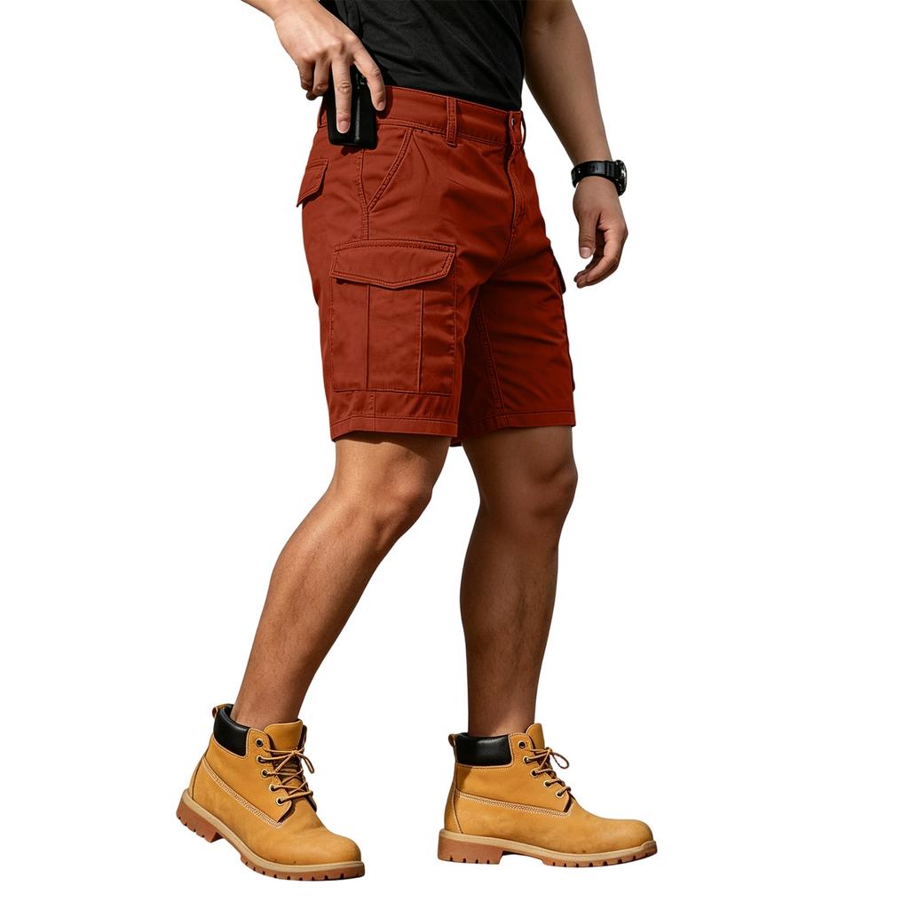 Men's Cargo Shorts with 6 Pockets, Elastic Waist and Button Closure, Color Casual Shorts for Summer Everyday Wear