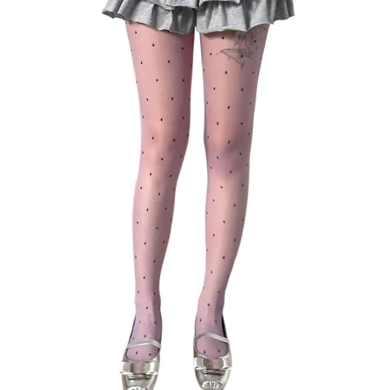 Women Thin Candy Colored Stockings Small Dots Print Sexy Sheer Pantyhose Tights
