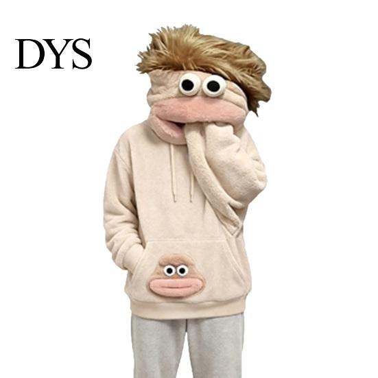Halloween Party Outfits Big Mouth Creature Flannel Hoodie, Unisex Oversized Fleece Hooded Warm Winter Pullover Sweatshirt, Plush Top for Daily