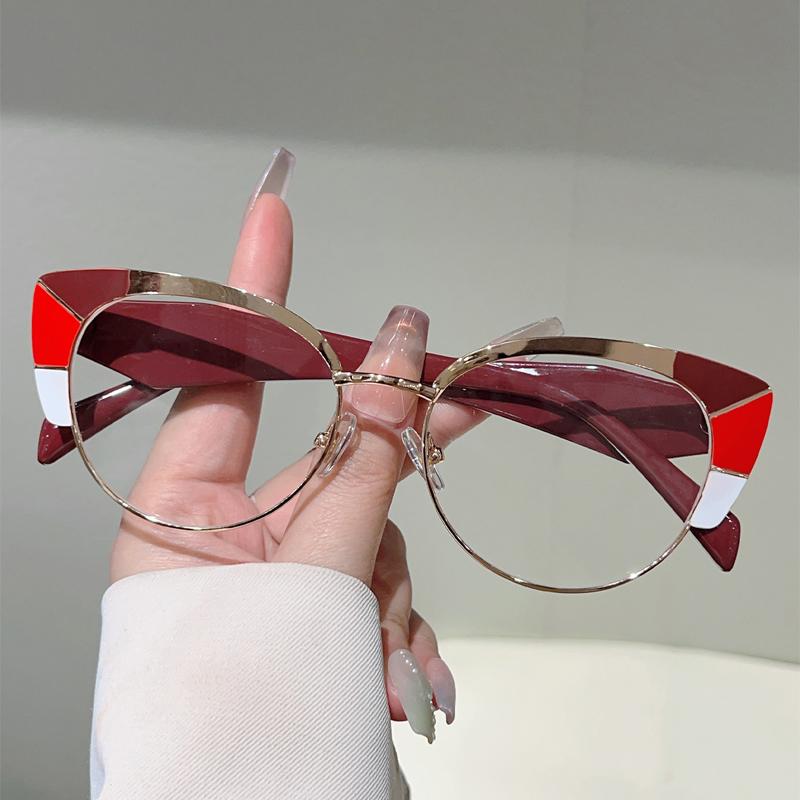 Oversized Cat Eye Glasses Women Stylish Patchwork Rim Optical Frames Trendy Brand Design Blue Light Blocking Eyeglasses