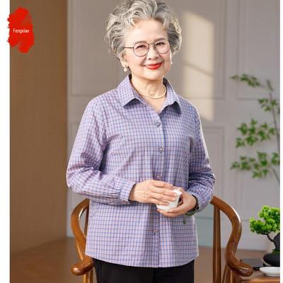 Elderly Women's Spring Plaid Long-Sleeve Shirt