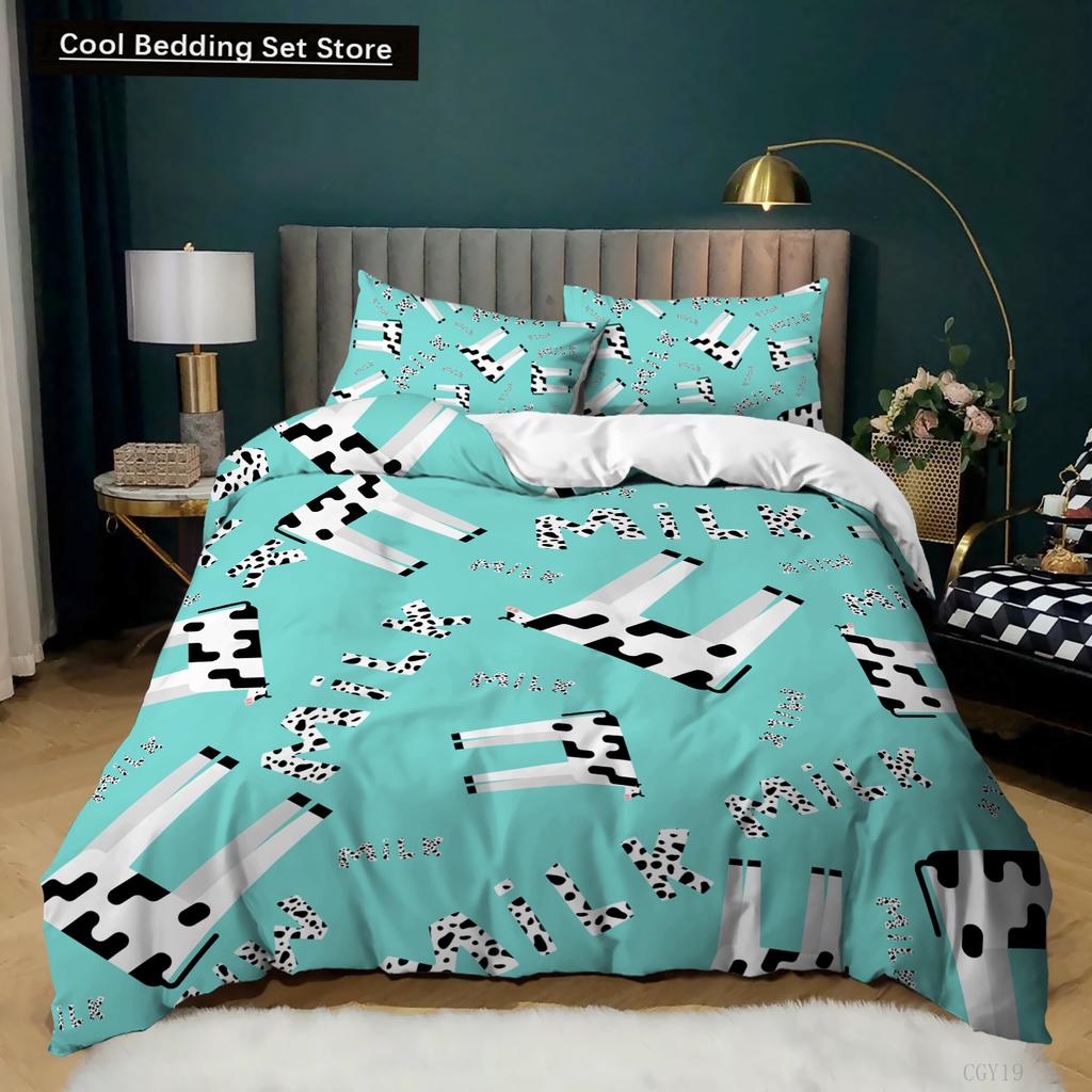 Milk Cow Duvet Cover King Queen Size Cute Cartoon Cows Bedding Set for Kids Farmhouse Rustic Animal 2/3pcs Polyester Quilt Cover