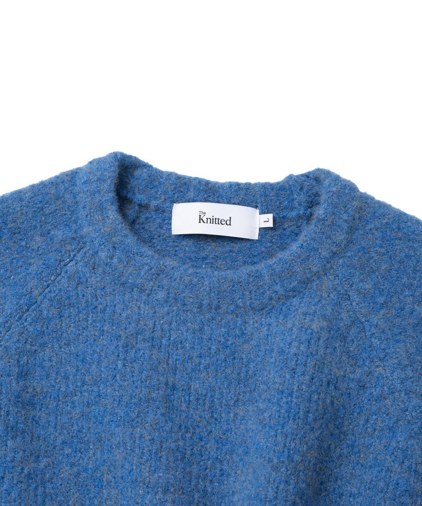 KNITTED (Unisex) Boucle Raglan Crop Round Knit Blue