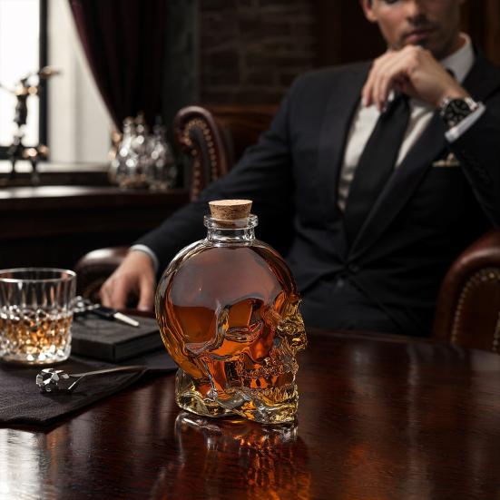 Karafka na whiskey ve tvaru lebky, 3D skleněná láhev na alkohol se zátkou, Novinkový dávkovač vína pro domácí bar, Jedinečný gotický dárek pro muže