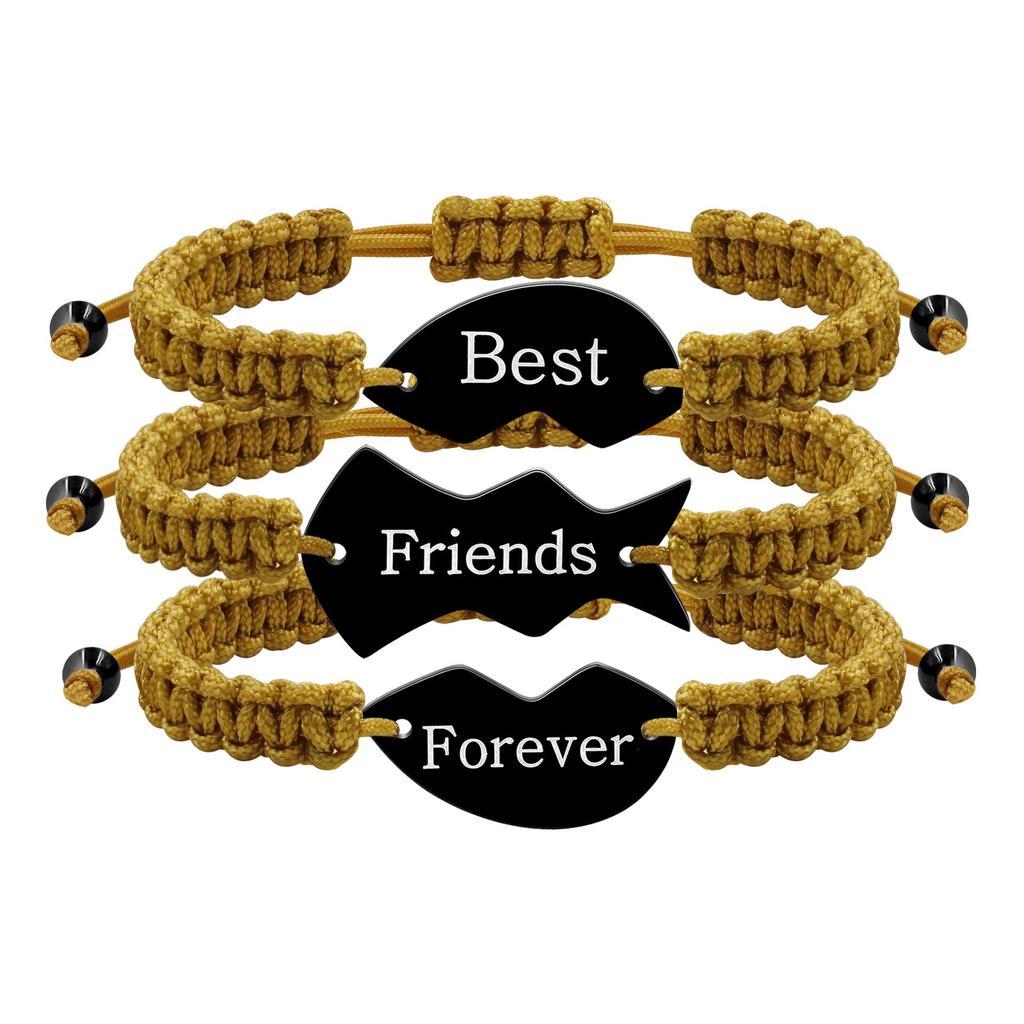 3-Piece Multicolor Puzzle Heart Best Friends Bangle Set, Titanium Steel Engraved