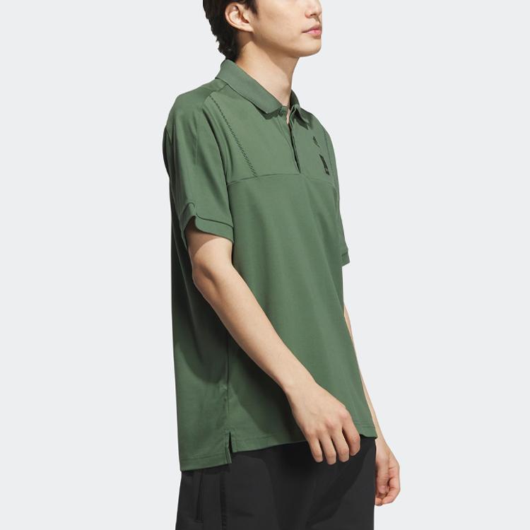 Adidas Wuji Premium Polo Shirt With Solid Color Logo, Casual Sports Short Sleeve Men Tops Oxidized-Green IA8109