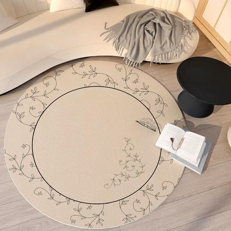 Fleckenresistenter runder Teppich in Französisch-Creme für Wohnzimmer, Schlafzimmer oder Schminktisch