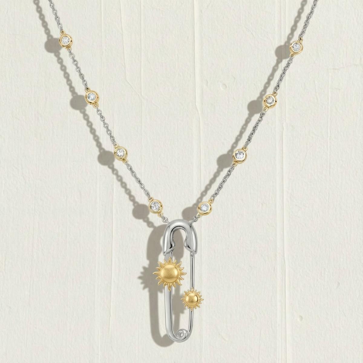 Pin Shape Sun Moon Star Element Necklace Gold Silver Chain Diamond Temperament Niche Design Clavicle Chain