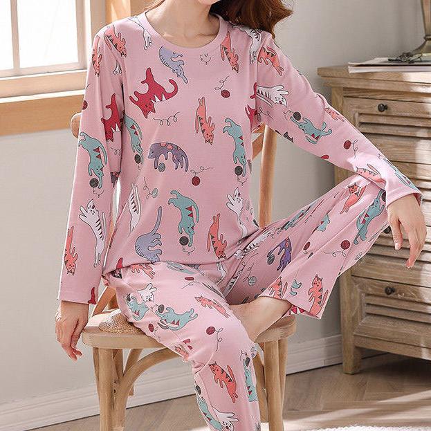 Set Pigiama da Donna Cartoni Animati Pigiama Manica Lunga T-shirt+Pantaloni Tuta Due Pezzi Primavera Autunno Abbigliamento Casa Moda Nightwear