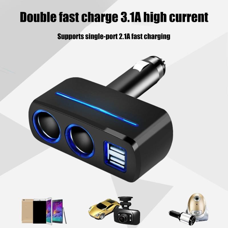 12V/24V Vehicles  Socket Splitter Multiple Device Charging Car Accessory 2 USB Interfaces Totally 3.1A Output