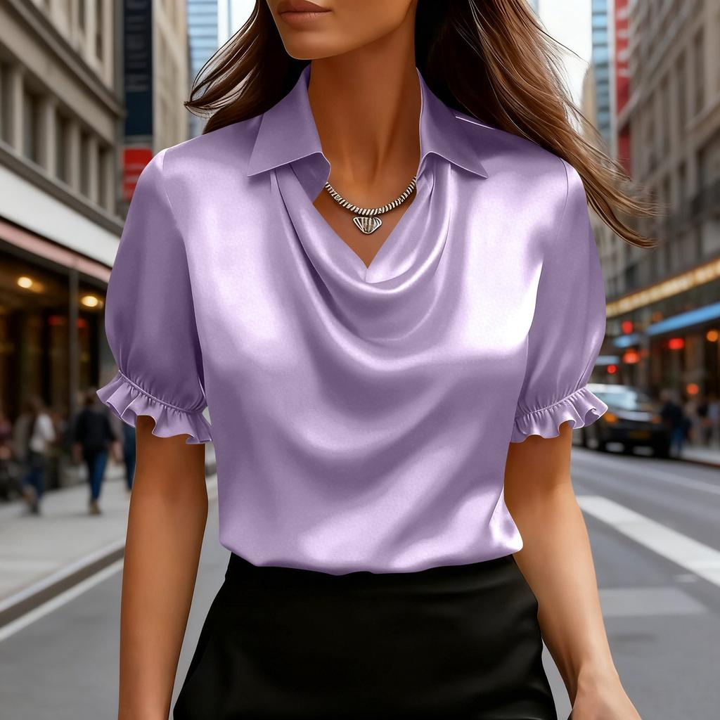 Women's Fashionable Lapel Short Sleeved Temperament Pullover Shirt Top