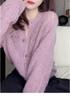 2024 Autumn/Winter Ladies' Pink Hollow Knit Sweater: Long Sleeve Wool Top